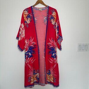 Bloomcore‎ Long Floral Kimono Medium Coral Pink Blue